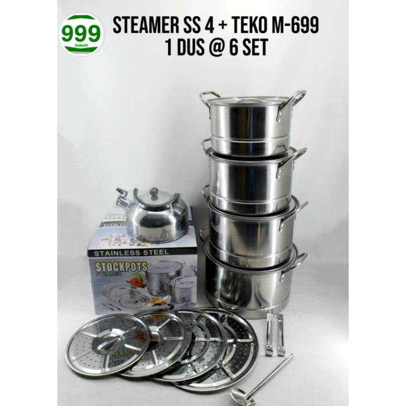 Panci Set Stockpot Steamer + Teko / Stockpot Steamer Free Teko • Stockpot steamer set M-699