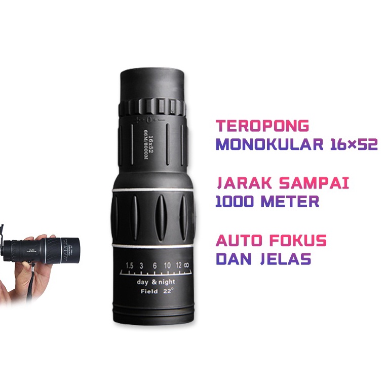 Bagus Banget 16x52 Teleskop Lensa Zoom HP Monokular Teropong Jarak Jauh Peralatan Focus Lens HP Mono