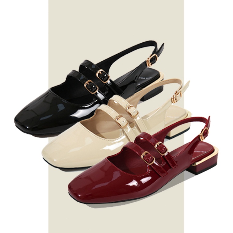 HARGATERMURAH Sepatu Flat Shoes Hak Tahu Tinggi 3cm Tali Strap Wanita Kekinian Import Kerja Kantor H