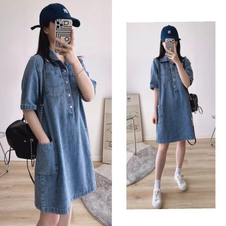 SALEE DRESS DENIM CASUAL  DENIM DRESS WANITA LENGAN PENDEK 288