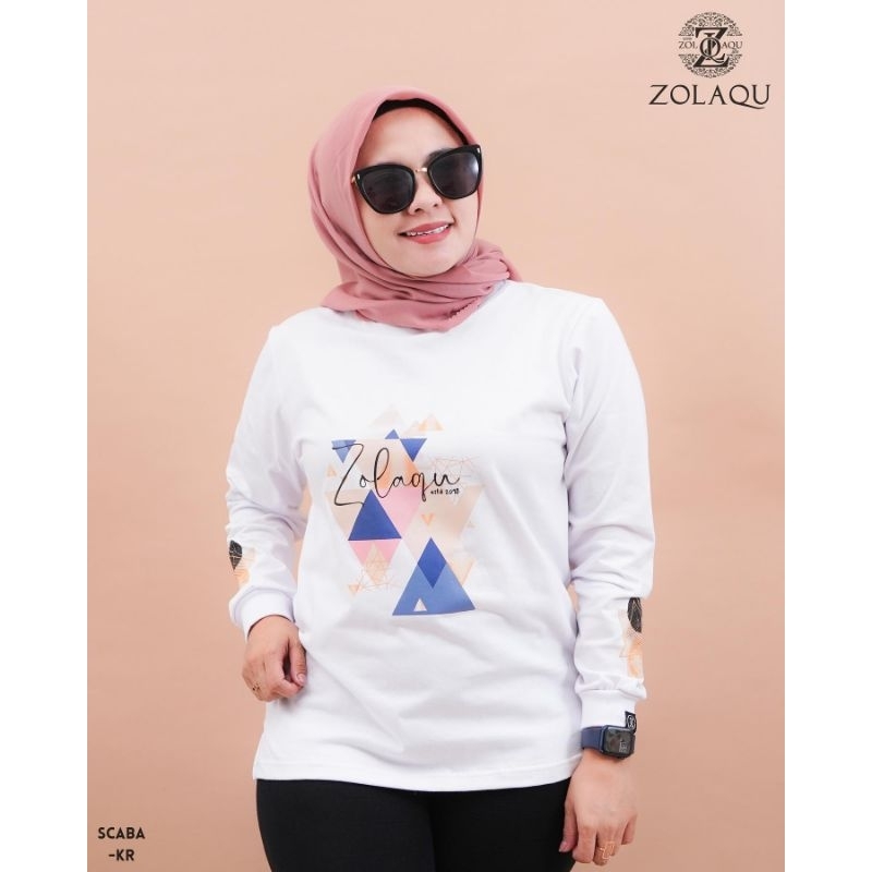 BAJU ATASAN KAOS DISTRO ZOLAQU POLOS SEMITUNIK PUTIH SCABA TOP TEBAL ZLQ WANITA LENGAN PANJANG KOMBI