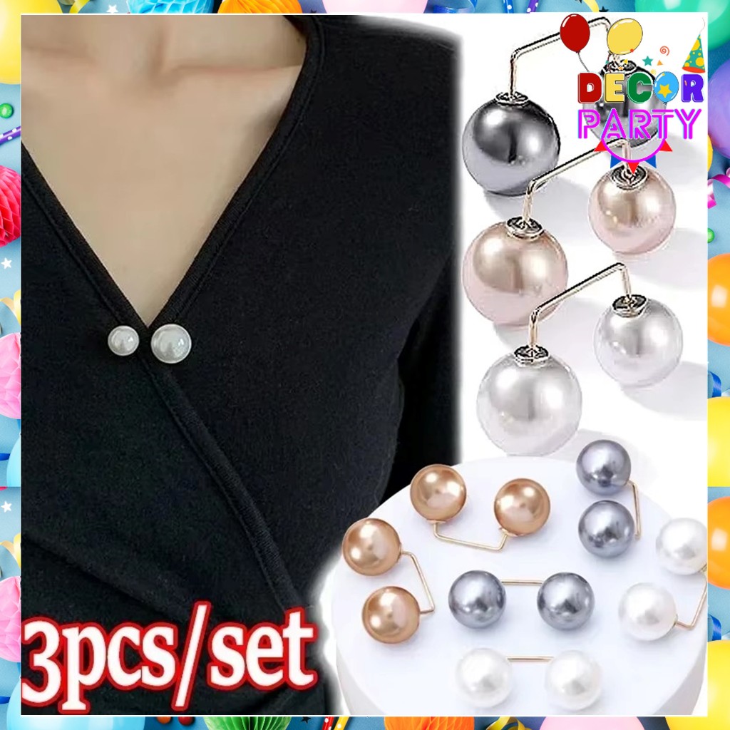 DP Bros Mutiara Ganda Anti-luntur Set 3Pcs Bross Elegan Indah Untuk Wanita Sweater Cardigan Klip Man