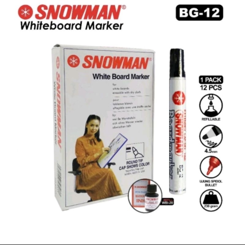 

[Original 100%] Spidol Snowman Boardmarker Hitam Biru Merah 1 Pcs
