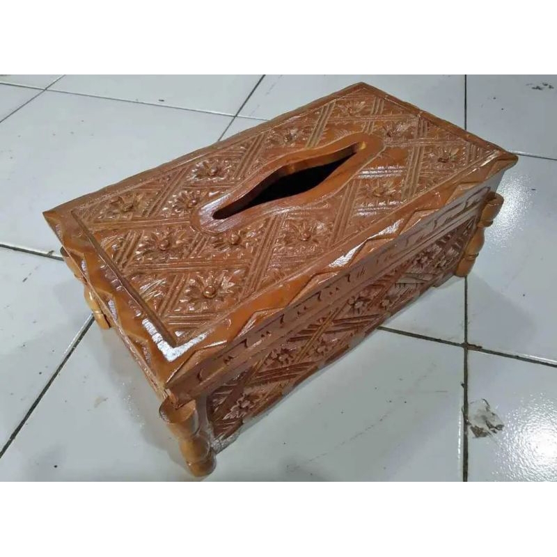kotak tisu kayu jati ukir