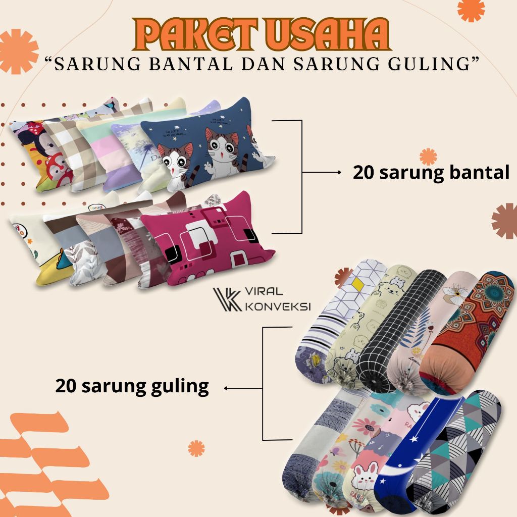 Sarung Bantal Dan Sarung Guling Kodian Isi 20 Pcs - Paket Usaha Bahan Katun Halus 1 Kodi