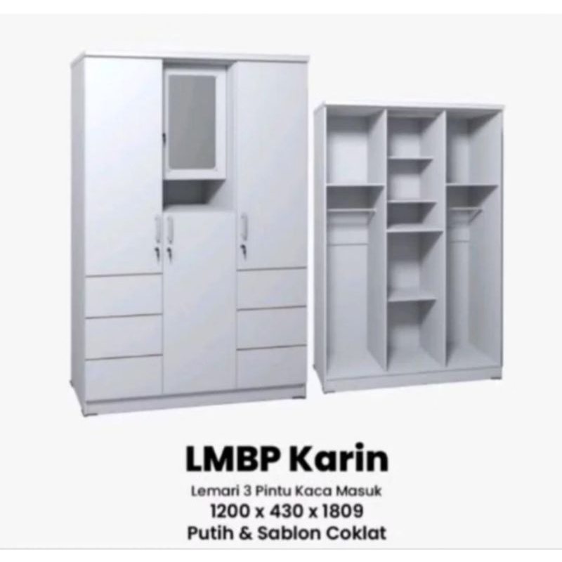 Lemari Pakaian Putih 2Pintu 3Pintu Cermin Kedalam