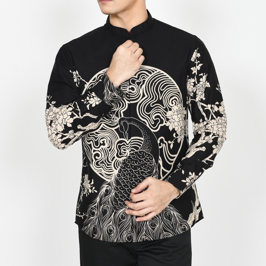 Kemeja Batik Pria Slimfit Kemeja Lengan Panjang Premium Furing Kerah Shanghai CNY IMLEK 2625 Hitam