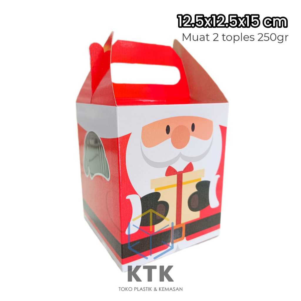 

Kotak Hampers Natal 12.5x12.5x15 cm (2 toples 250 gr) Box Kue Dus Toples Kue Kering Christmas Santa Claus Lucu