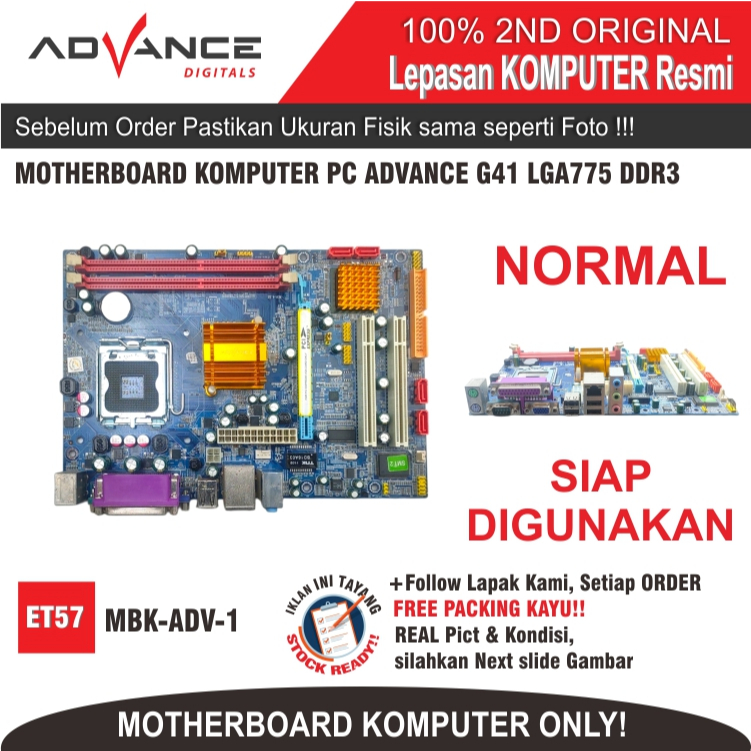 ET57 MBK-ADV-1 MOTHERBOARD PC KOMPUTER ADVANCE G41 LGA775 DDR3