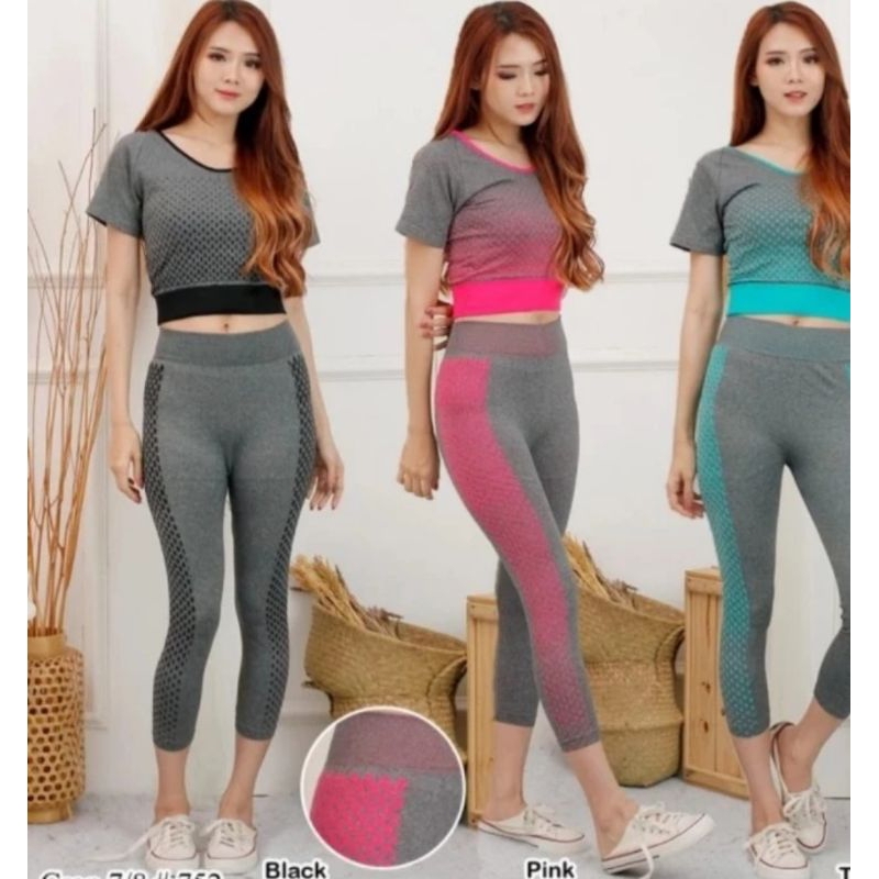 Setelan baju senam aerobik/ fitness olahraga gym yoga wanita import