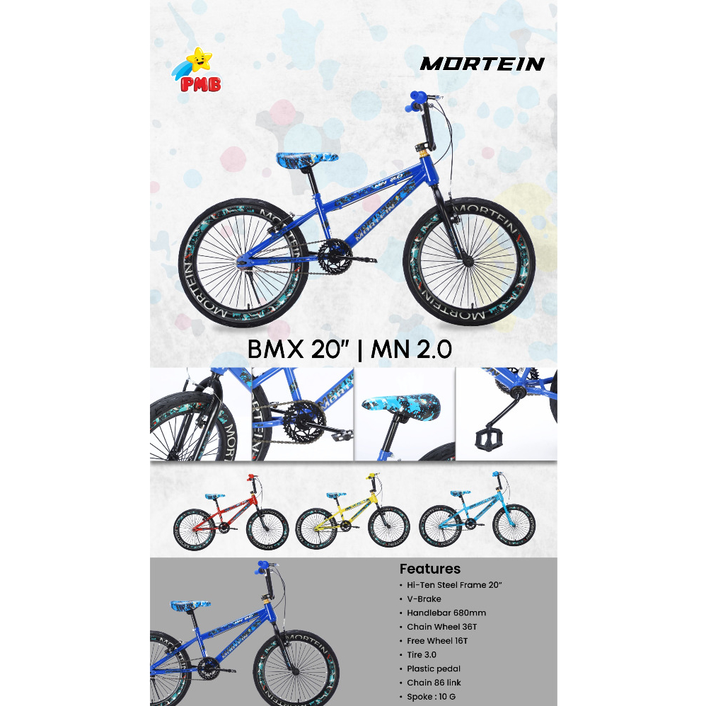 Sepeda Anak Laki PMB BMX MORTEIN Ukuran 20 Inch Ban Warna 3.0