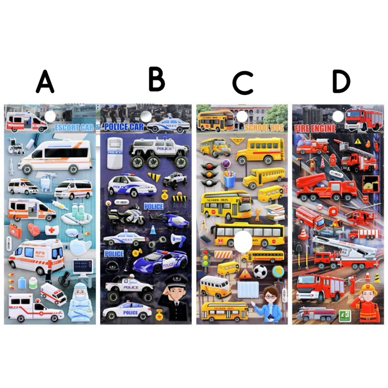

Stiker Timbul Lucu Motif Public Service Fire Engine Police School Bus Ambulans