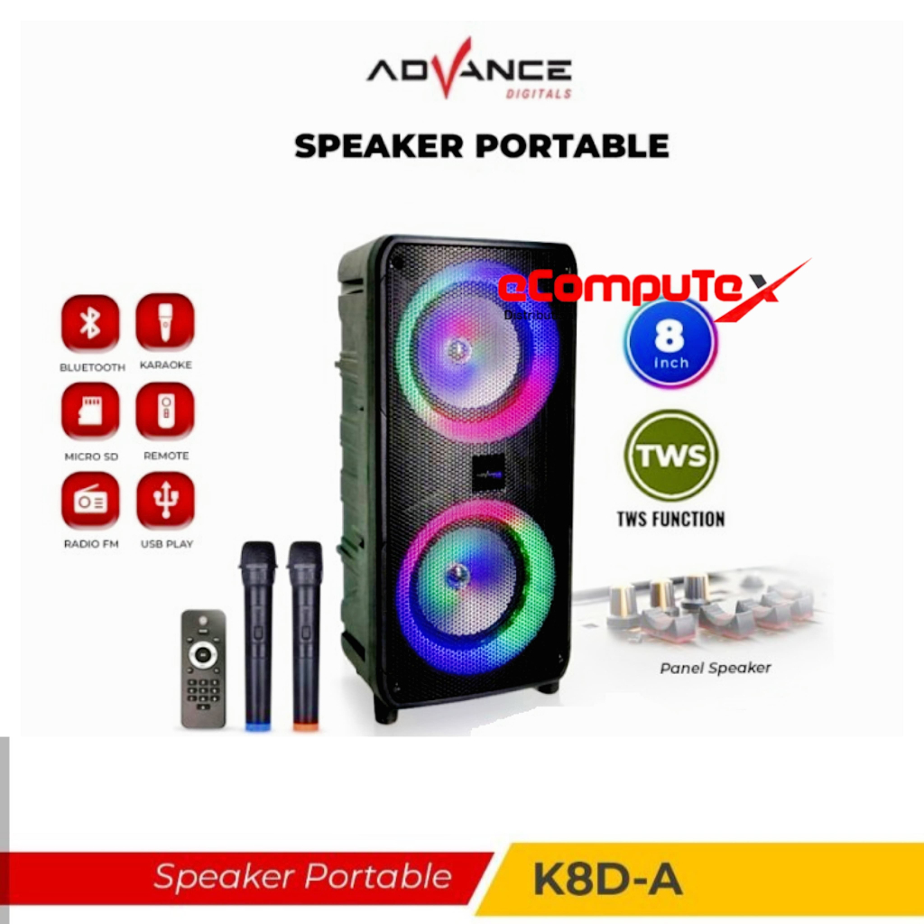 SPEAKER ADVANCE K8DA 8" INCH | K 8DA SPIKER PORTABLE EXTRA BASS ORIGINAL - GARANSI RESMI
