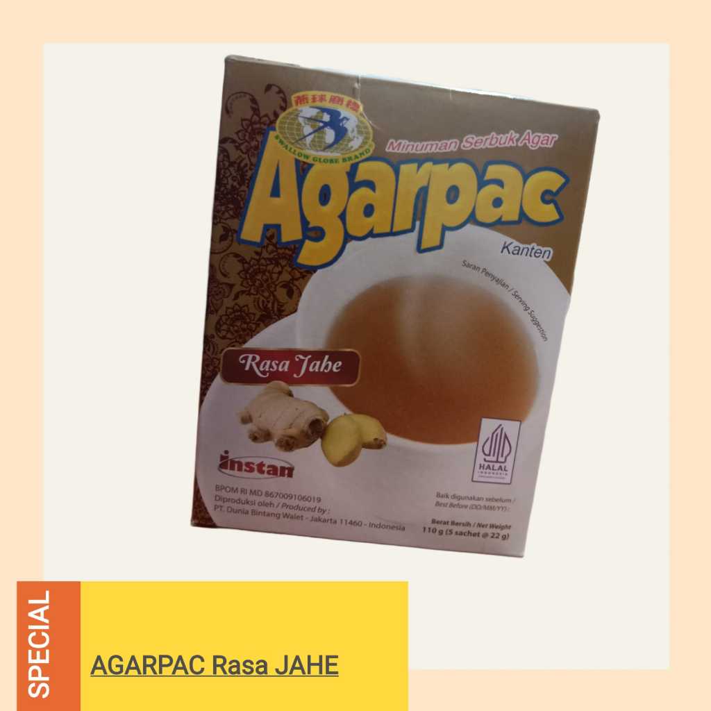 

Swallow Agarpac Tepung Agar-Agar rasa jahe Isi 5 sachet x 22gr