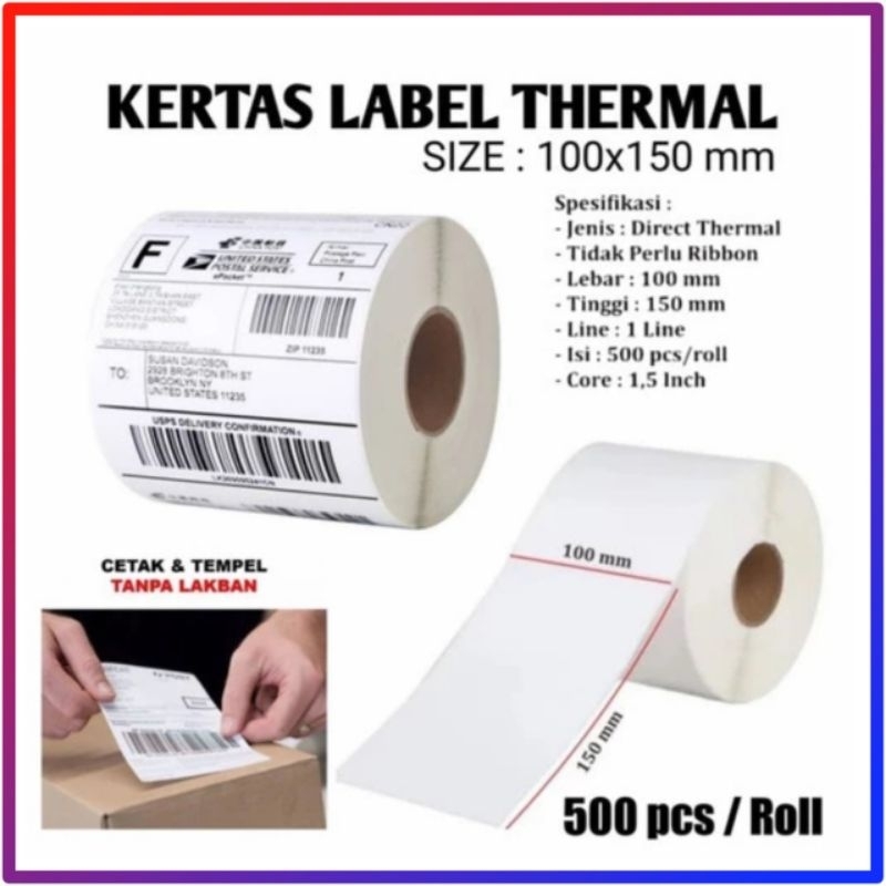 

KERTAS THERMAL LABEL STICKER 100X150 500PCS LABEL BARCODE KERTAS RESI UKURAN A6