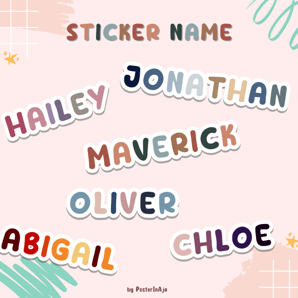 

Stiker Nama Anti Air Waterproof Color Series | Name Sticker