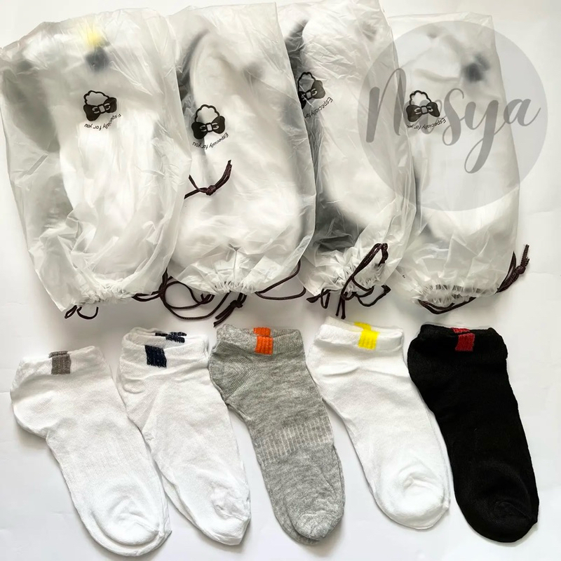 Kaos Kaki Anak Polos Warna Netral Set 5 Pasang Free Pouch dengan Pilihan Warna Hitam Putih Abu untuk