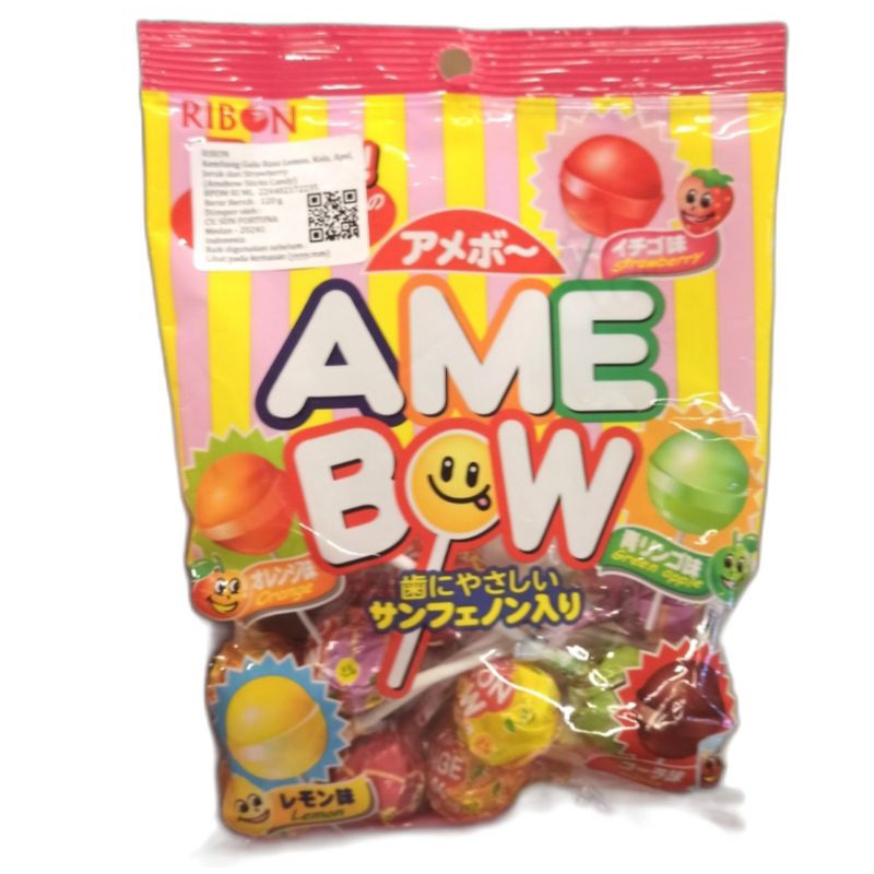 

Ribon Ame Bow Amebow Permen Lollipop Cola Aneka Rasa Buah Japan 120g