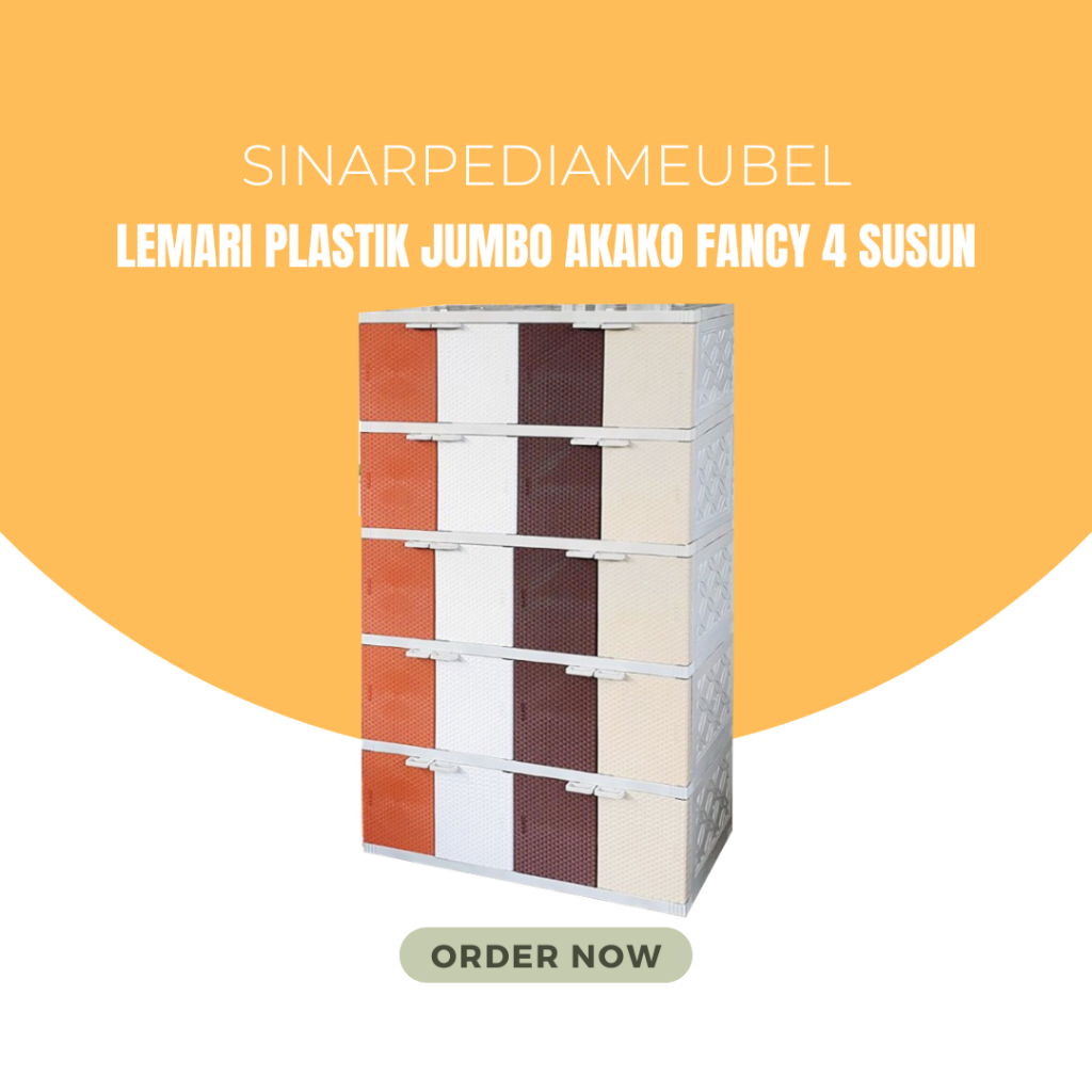 AKAKO - Lemari Pakaian Plastik JUMBO Akako Fancy 4 Pintu Rotan Susun 2, 3, 4, dan 5