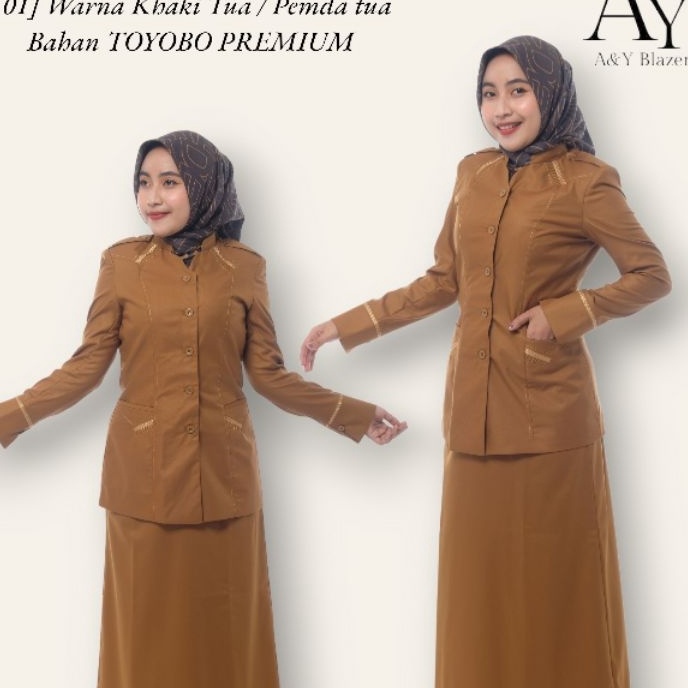 KP8 1 AY Blazer Baju Seragam PDH Guru  PNS Wanita Warna Khaki Tua  Khaki Muda BAHAN TOYOBO PREMIUM  