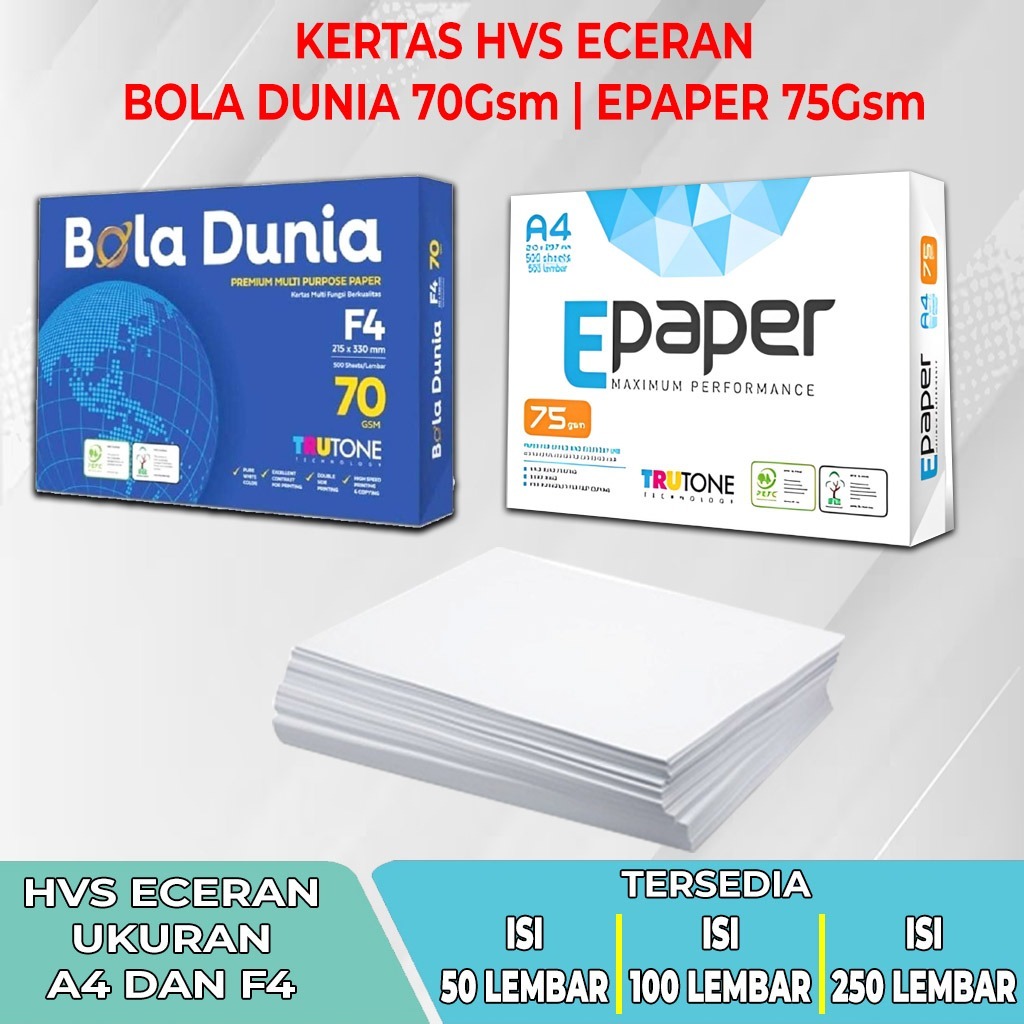 

[BISA INSTANT & COD] E-PAPER / BOLA DUNIA HVS ECERAN Uk. A4 / F4 Tersedia 50 / 100 / 250 Lembar