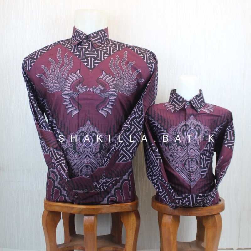 SH129.Batik Pasangan Ayah Anak Laki Laki Bahan Katun Premium Merah Maroon
