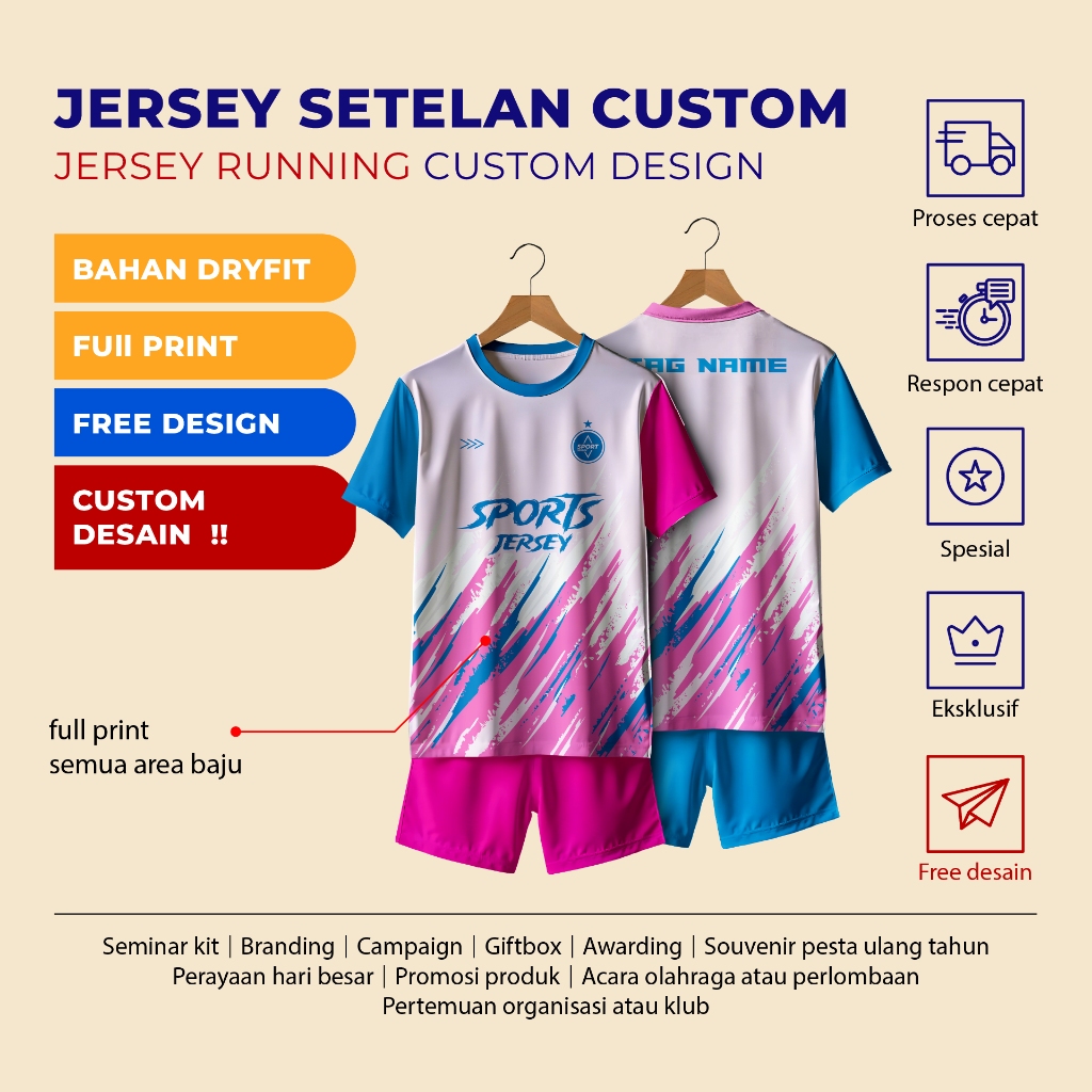 Baju Running FULL SET custom full print / kaos custom / custom desain / full print custom