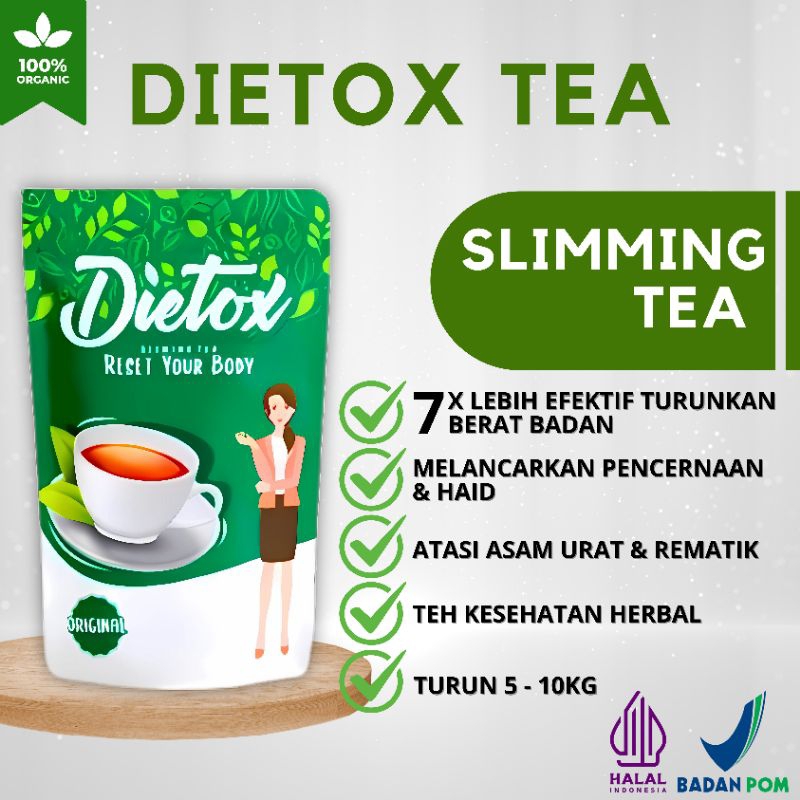 Teh Detox Pelangsing BPOM - Teh Hijau Diet Pelangsing  Slimming Tea Herbal Alami Tanpa Efek Samping
