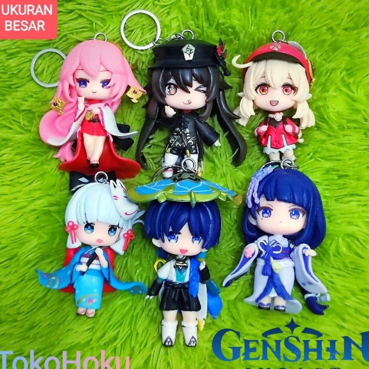 Murah Berkualitas Gantungan Kunci Genshin Impact Game Action Figure Klee Hu Tao Ayaka Yae Miko Raide