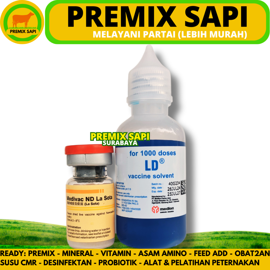 VAKSIN ND LASOTA DOSIS 1000 EKOR + PELARUT MEDIVAC MEDION - Vaksin Ayam Tetes Mata Nd Lassota Tetelo