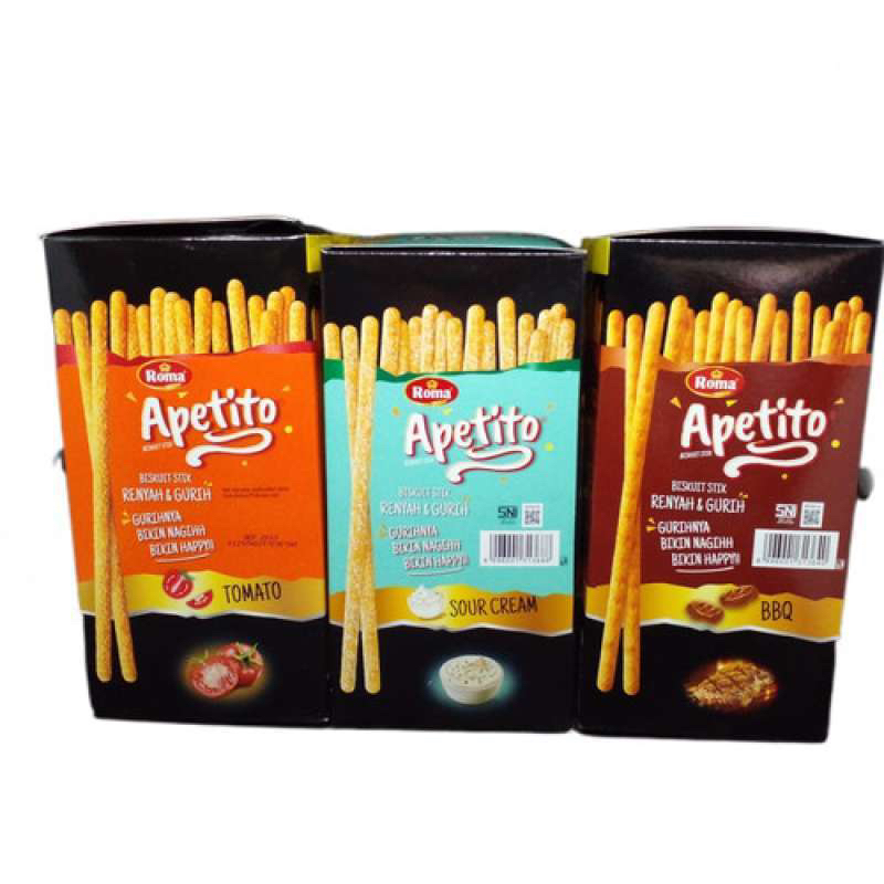 

Apetito biskuit stik bbq / pizza / sour cream 48 gram