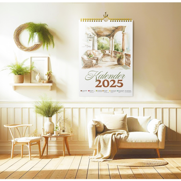 

Kalender 2025 Kalender Dinding SPIRAL Masehi Hijriyah ukuran A3+ Tema Cottage House