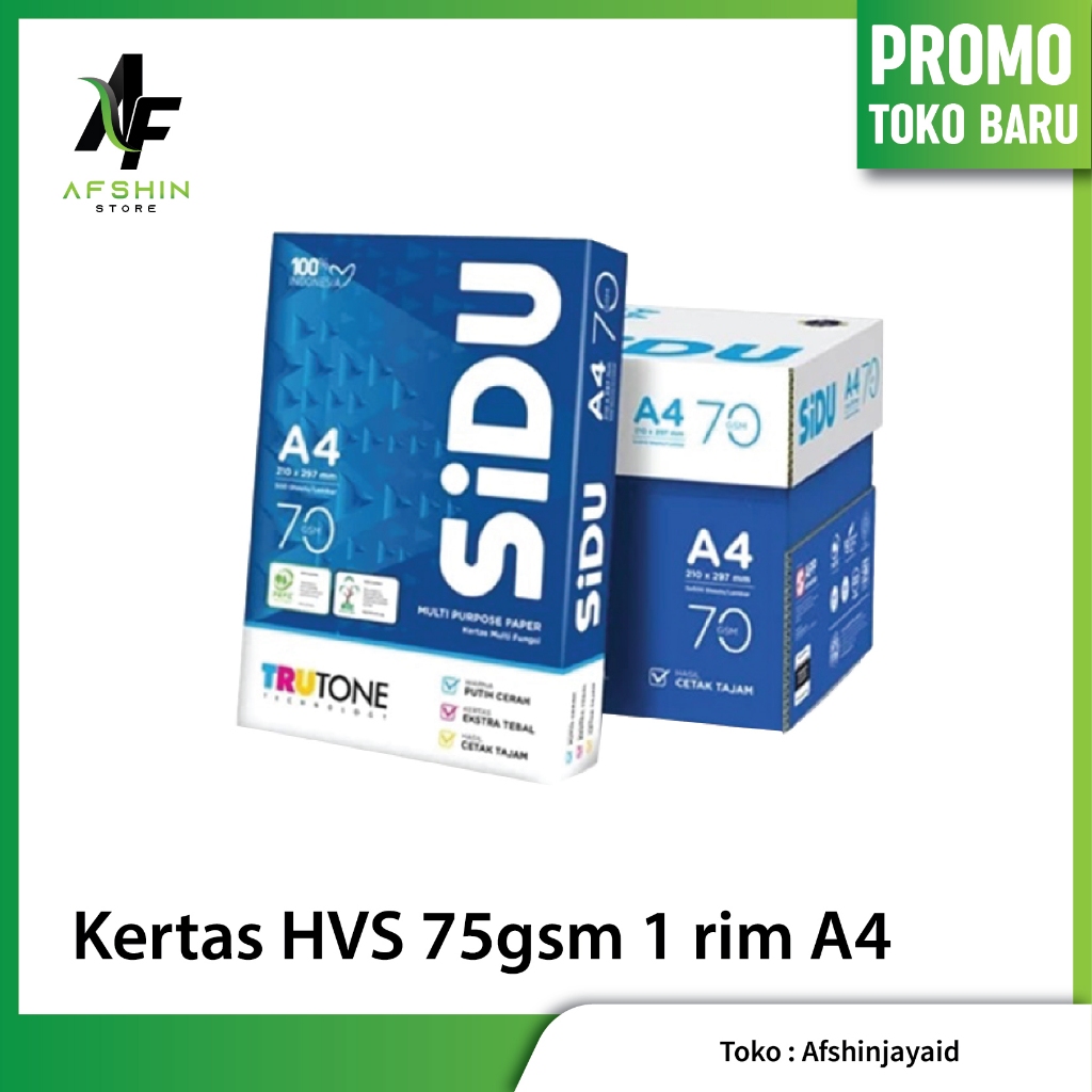 

Kertas Hvs A4 75 Gsm - Sidu (1rim isi 500 lbr) Kertas Fotocopy Kertas Print