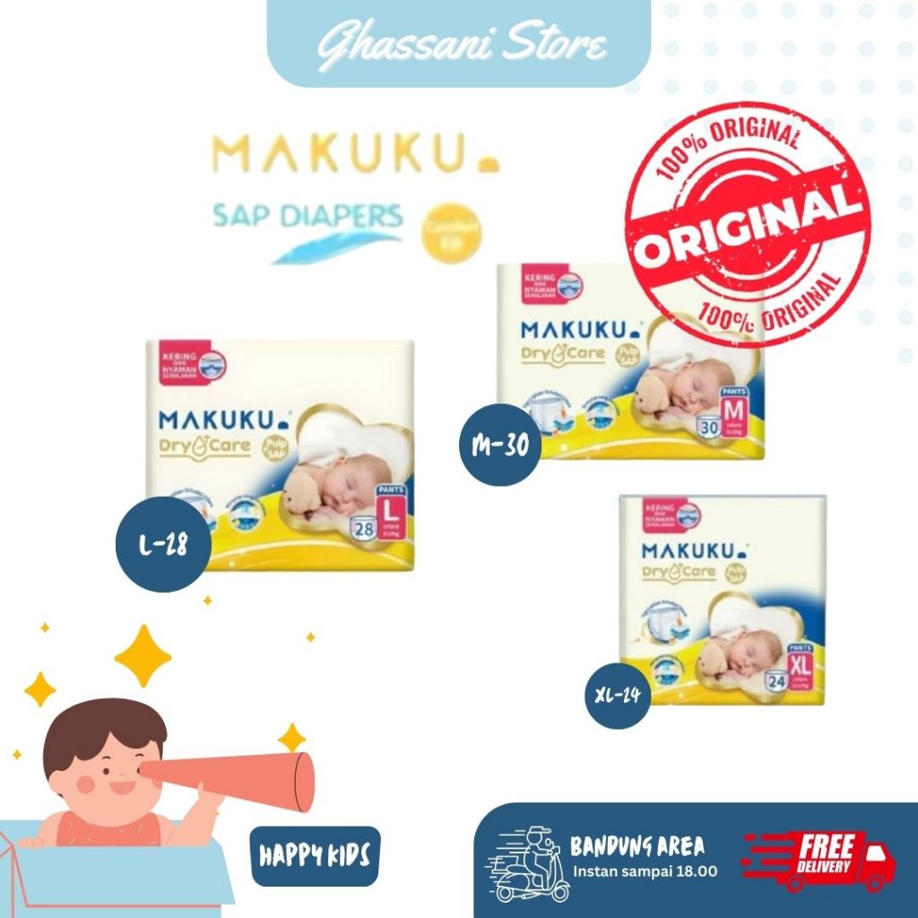 INSTAN READY [FREE COMFORT FIT] MAKUKU Dry Care NB/S/M/XL ORIGINAL