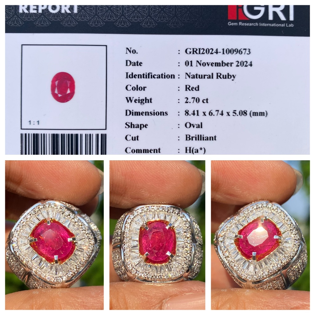 Natural 2.70ct red ruby ha microsetting memo gri