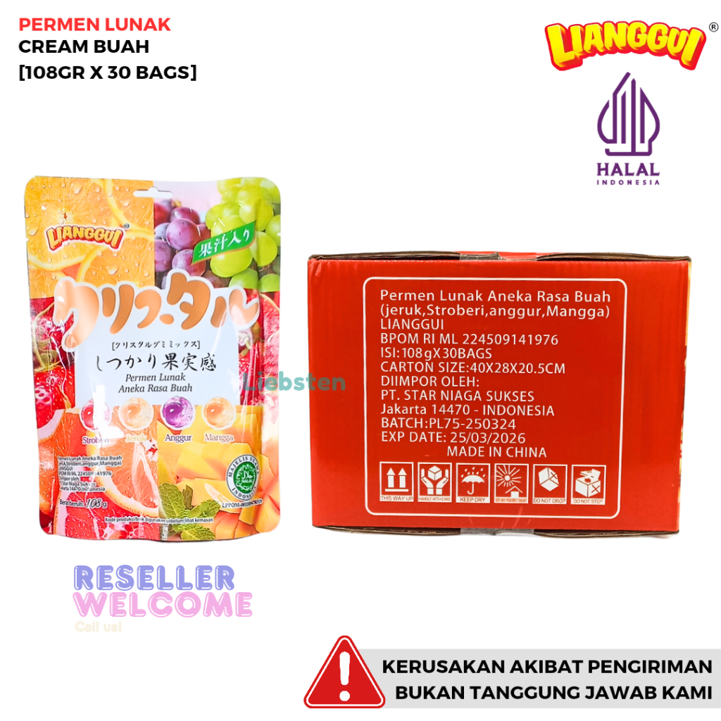 

Lianggui Permen Lunak Cream Buah 108 Gr [1 Dus, Isi 30 Bags]