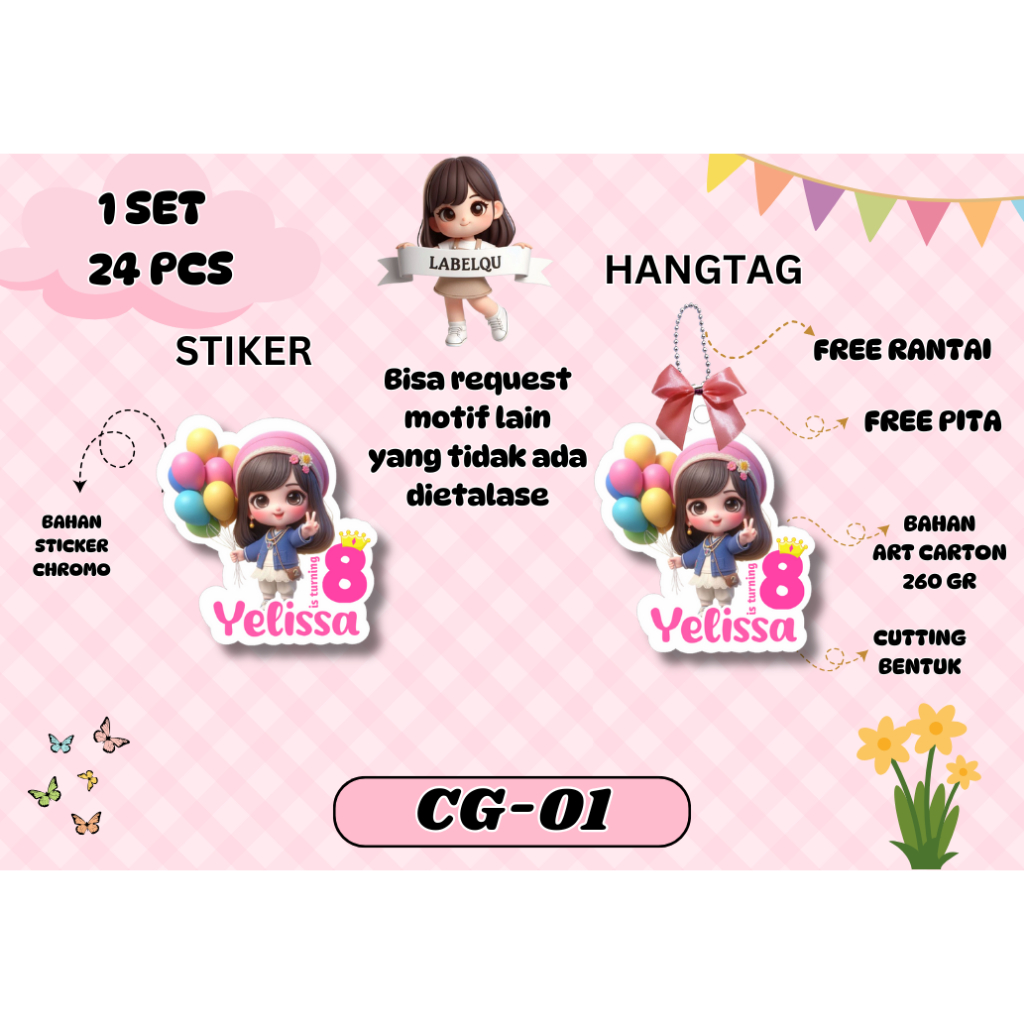 

(24 PCS) HANGTAG STICKER BIRTHDAY ULANG TAHUN / KARTU UCAPAN HAMPERS ULANG TAHUN MOTIF ANAK