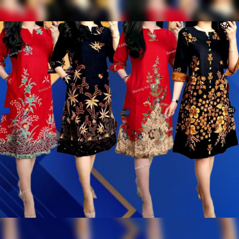 Dress Batik Wanita Modern Model V neck Gaun Batik Wanita Unggulan Tahun 2025 Baju Natal / Imlek / Ta