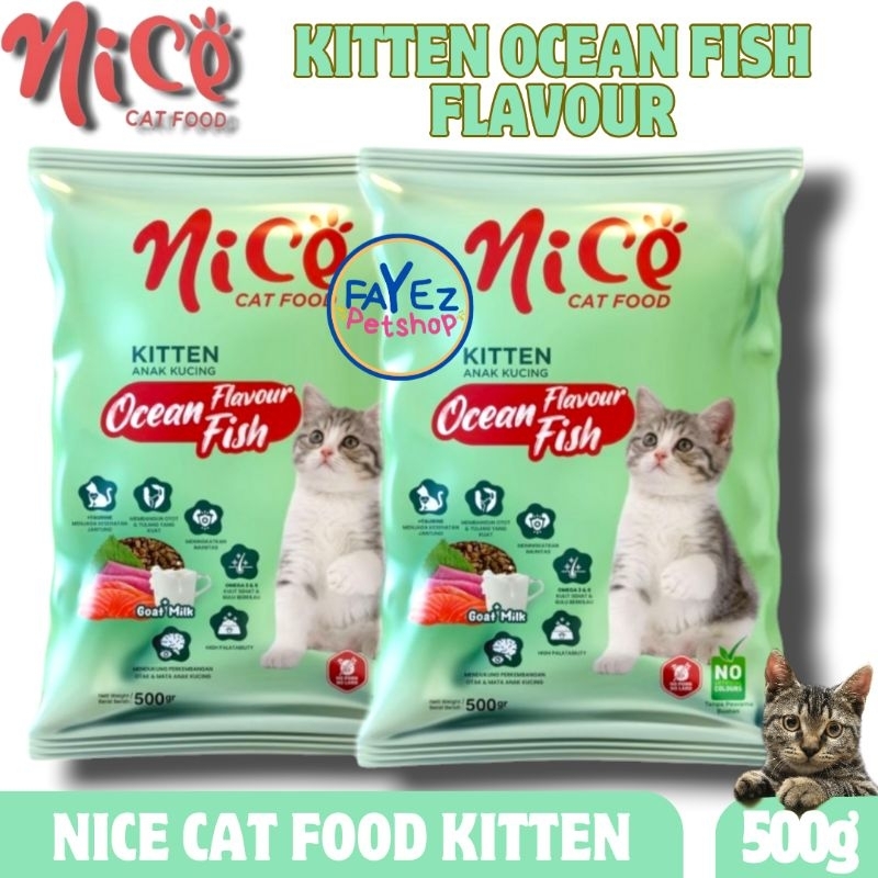 Nice cat kitten ocean fish 500g freshpack ( nice cat food makan kering untuk anak kucing )