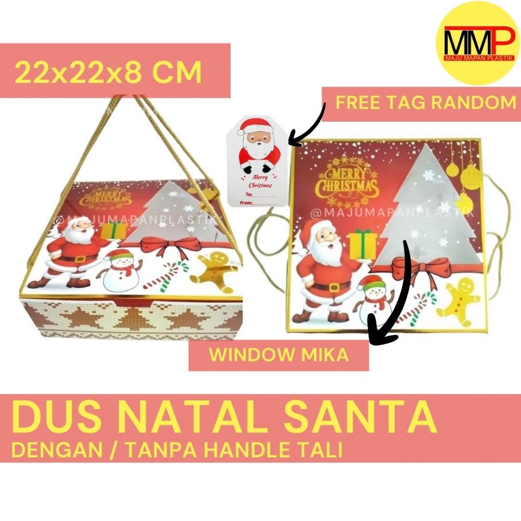 

Dus Natal Christmas / Kardus Santa Mika Ukuran 22x22 / Packing Hampers / Dos Snack Kue