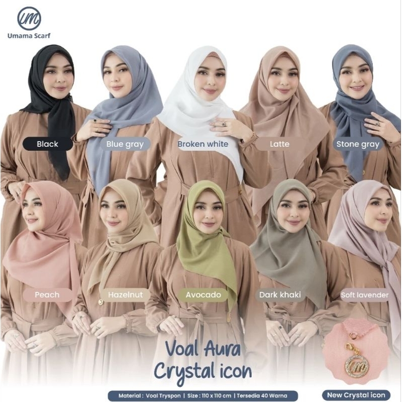 (Paket isi 10pcs random warna) Umama scarf Hijab Segiempat Voal Aura Crystal logo pin swaroski