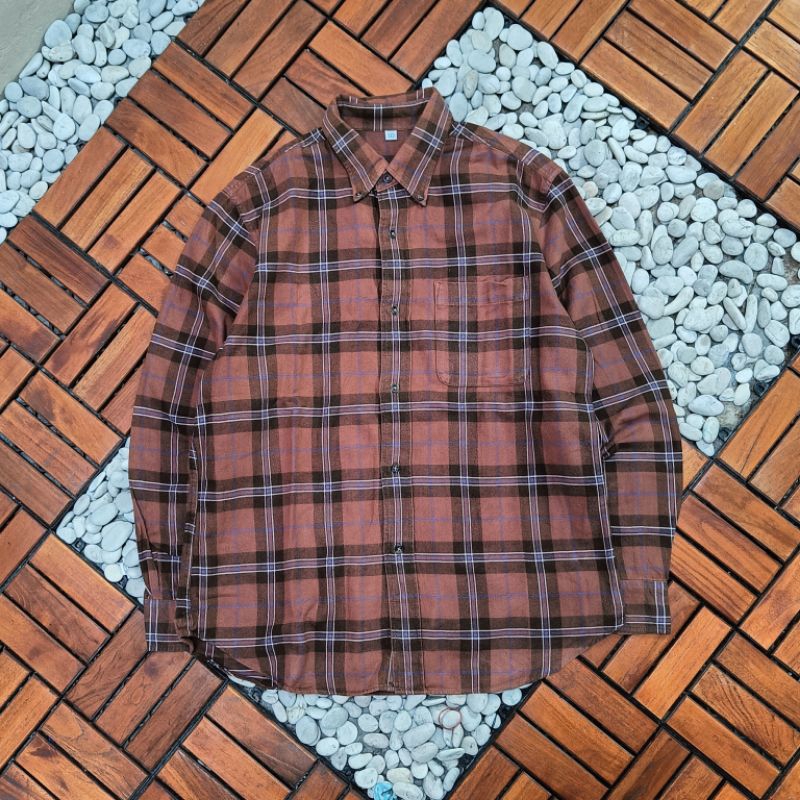 Kemeja Flanel Uniqlo Kotak Coklat