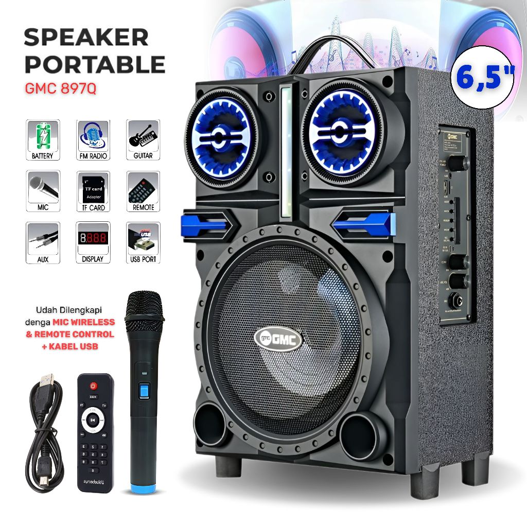 Speaker GMC 897Q Bluetooth Portable 6.5 inch free Mic Wireless | Speaker Portable GMC 897Q Bluetooth