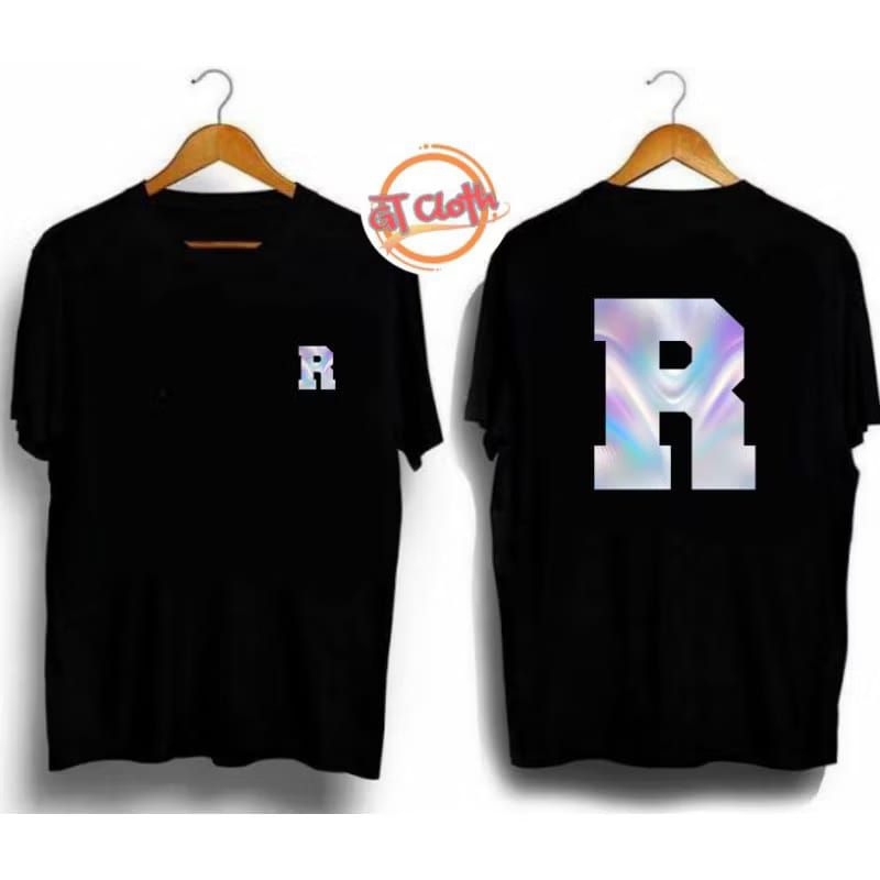 T-shirt kaos distro inisial huruf R hologram/unisex