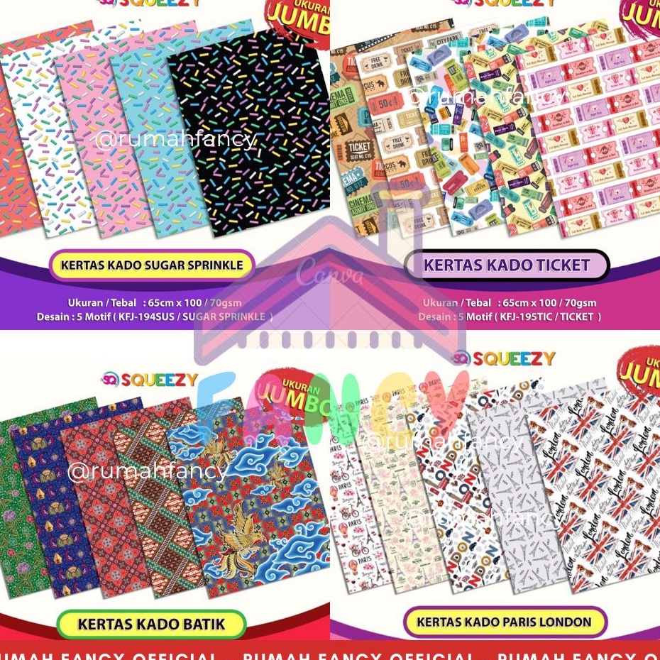 

Ready Baru JUMBO 1 PAK isi 5 Lembar Kertas Kado JUMBO BESAR Aneka Motif Karakter 65 cm x 1 cm7 gsm