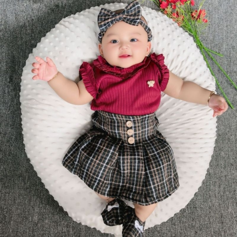 [GET 5in1] 0-3 tahun S M L Set baju rok kotak bayi perempuan LUCU PERGI JALAN PESTA KONDANGAN 0 1 2 