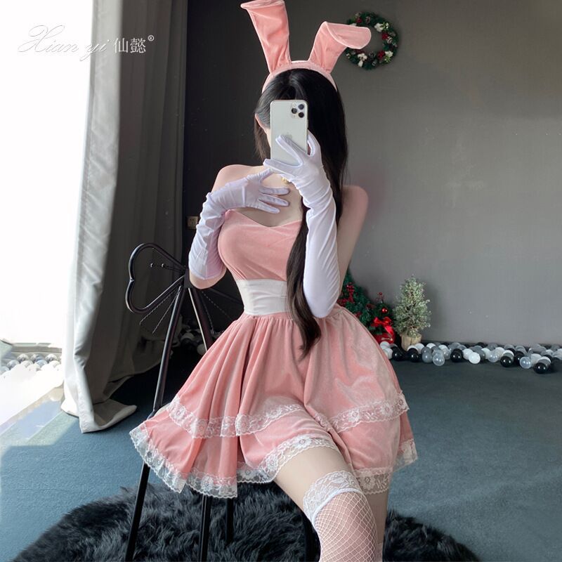 Christmas costume sexy velvet bunny girl pure desire wind anchor dress cos New Year outfit
