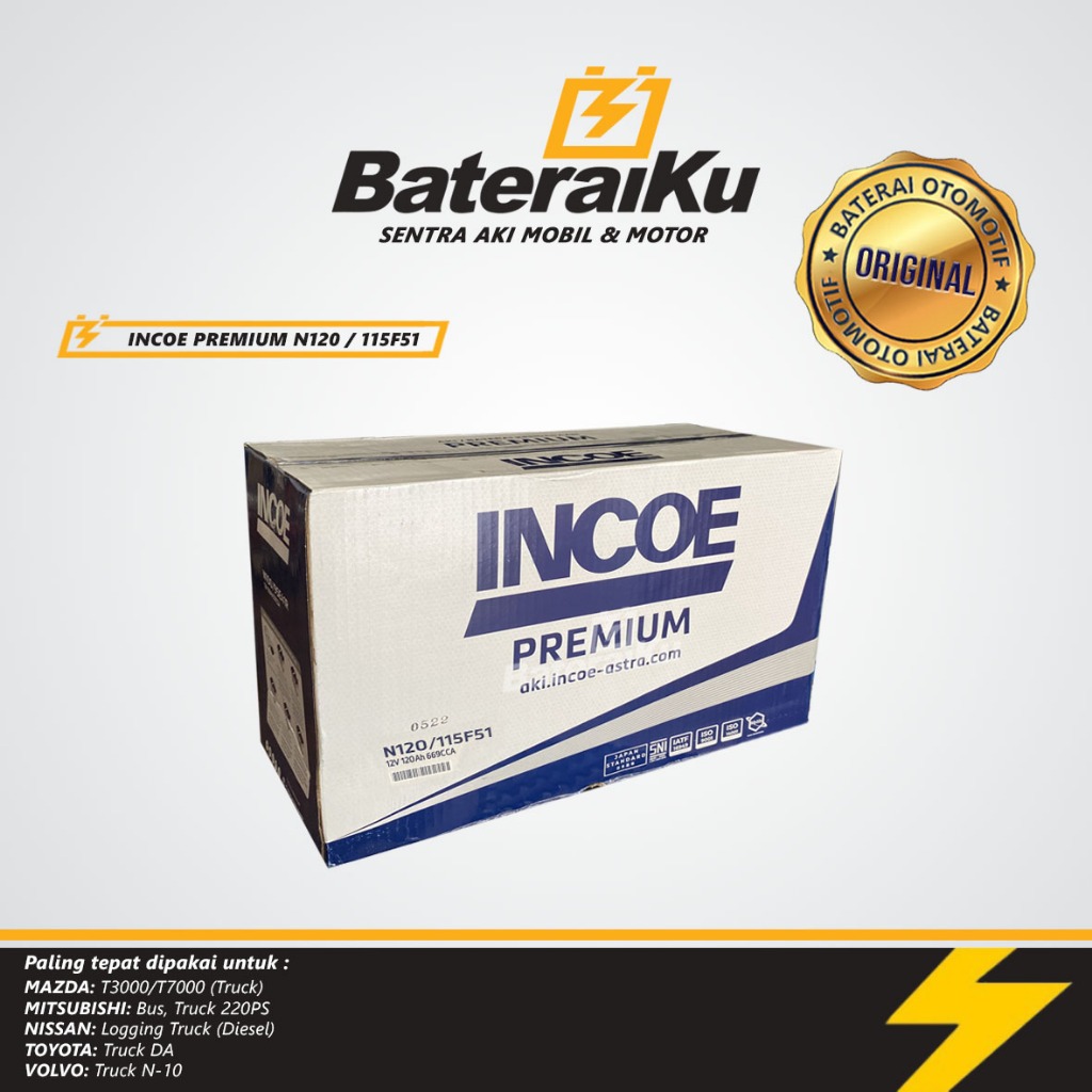 Aki Incoe Premium N120 Aki Basah Untuk Truk, Genset, Aki Kapal, dll