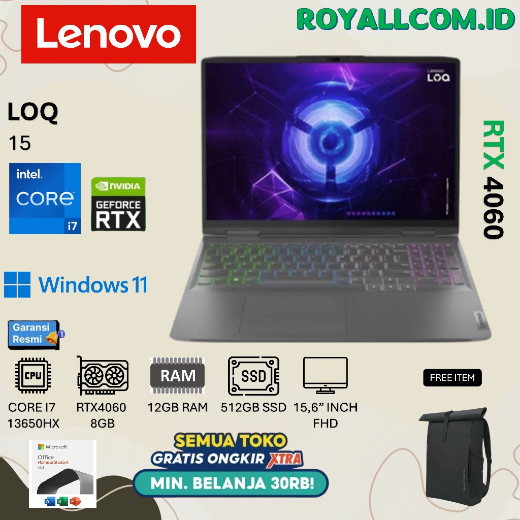 LENOVO LOQ 15 I7 13650HX RTX4060 8GB/ 12GB 512GB W11+OHS