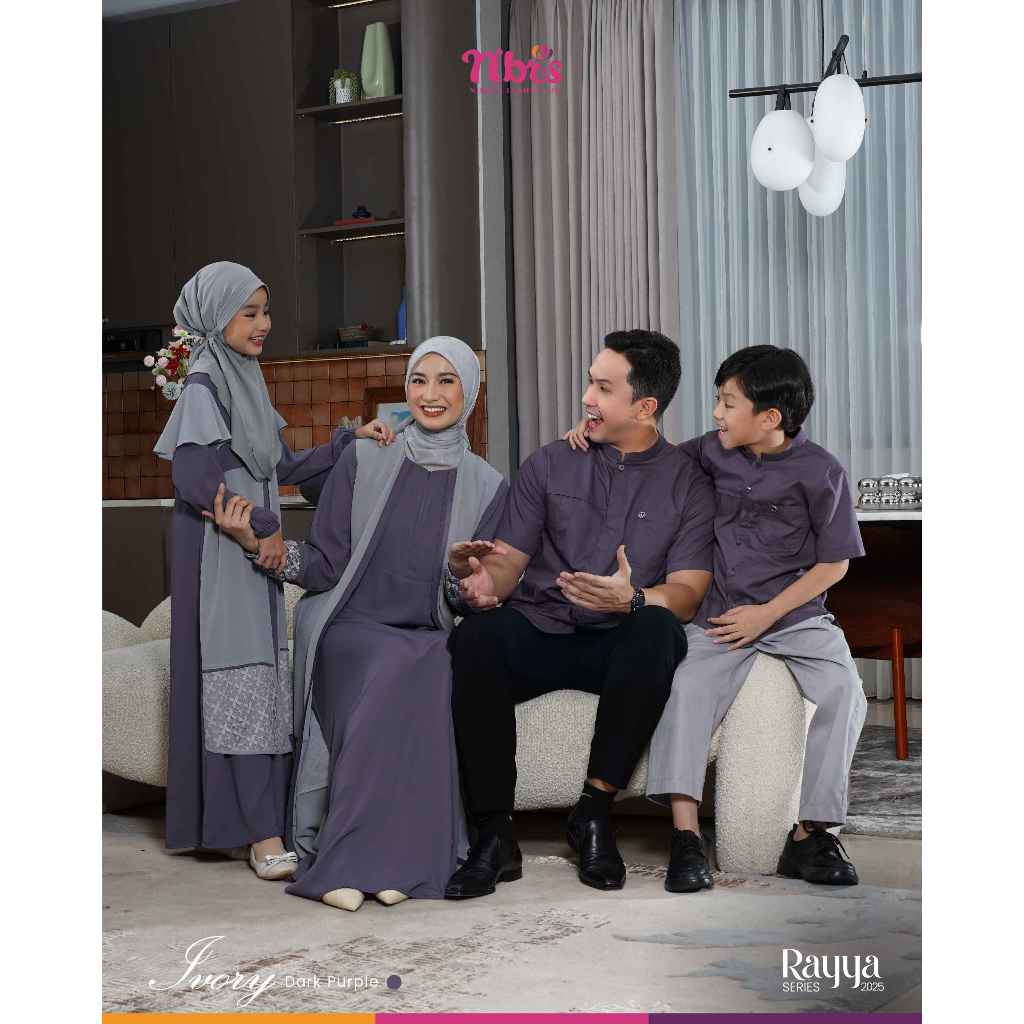SARIMBIT NIBRAS 2025 IVORY DARK PURPLE FAMILY SERIES TERBARU SERAGAM KELUARGA GAMIS BAJU BUSANA MUSL